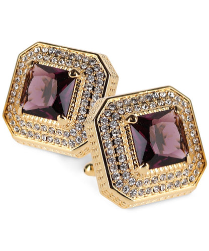 Vittorio Vico Men's Large Square Colorstone Crystal Diamond Set Cufflinks: CL71XX Series - Suits You Sir - Purple and Gold - 