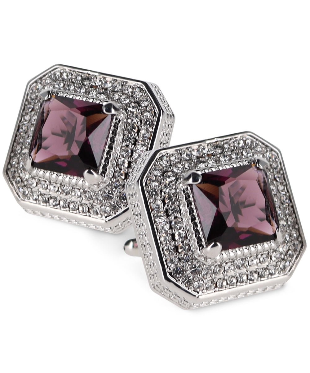 Vittorio Vico Men's Large Square Colorstone Crystal Diamond Set Cufflinks: CL71XX Series - Suits You Sir - Purple and Silver - 