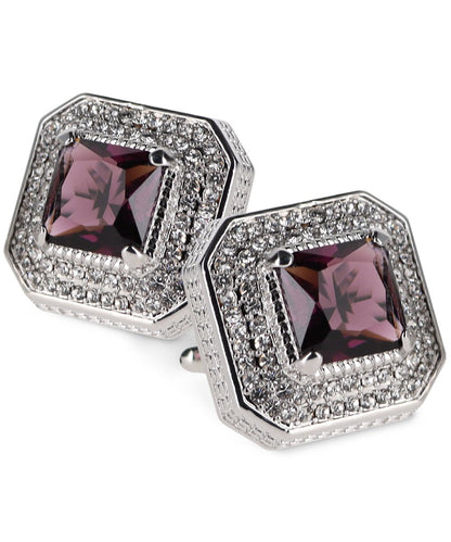 Vittorio Vico Men's Large Square Colorstone Crystal Diamond Set Cufflinks: CL71XX Series - Suits You Sir - Purple and Silver - 