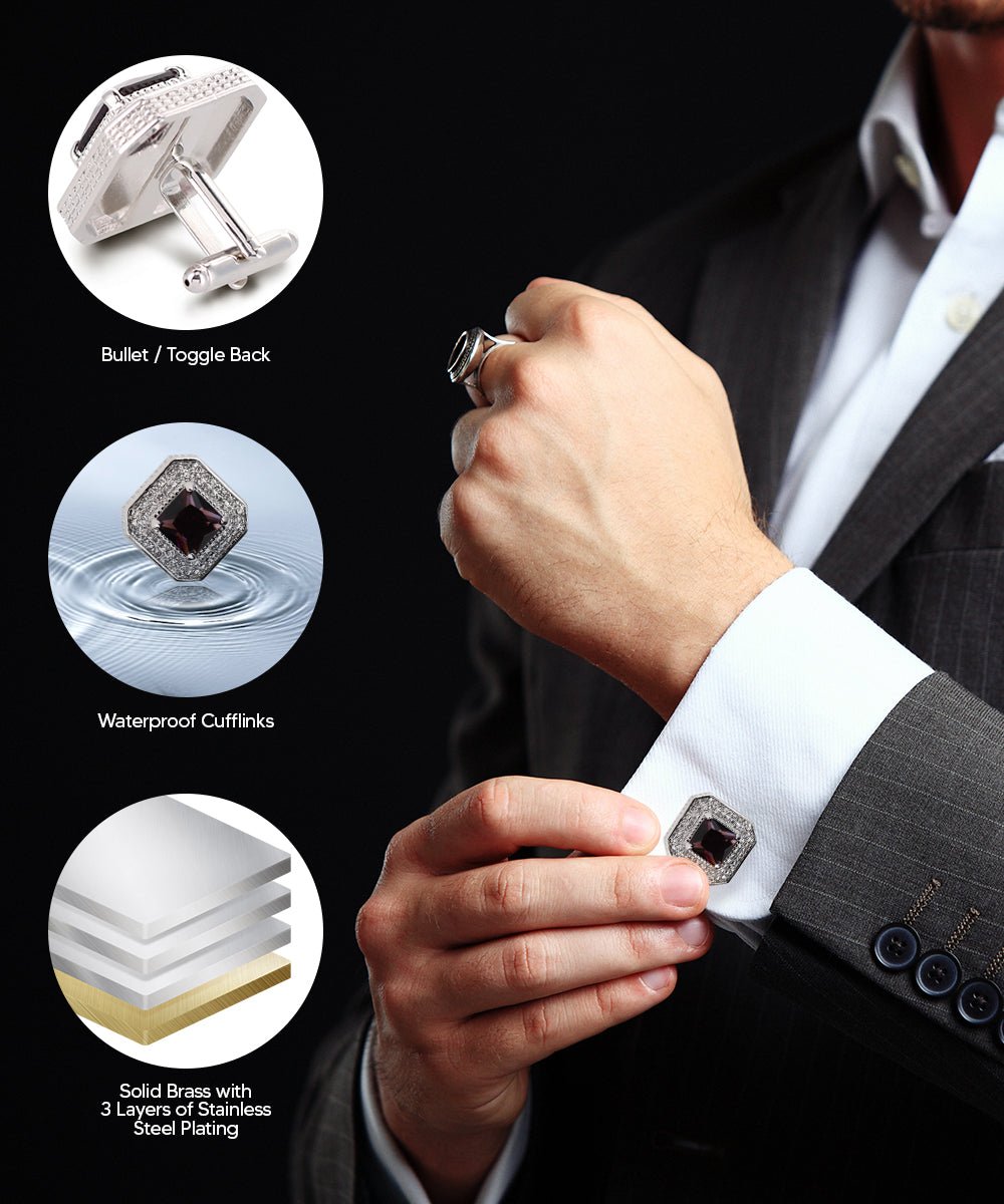 Vittorio Vico Men's Large Square Colorstone Crystal Diamond Set Cufflinks: CL71XX Series - Suits You Sir - Purple and Silver - 