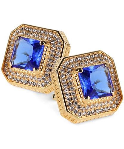 Vittorio Vico Men's Large Square Colorstone Crystal Diamond Set Cufflinks: CL71XX Series - Suits You Sir - Royal Blue and Gold - 