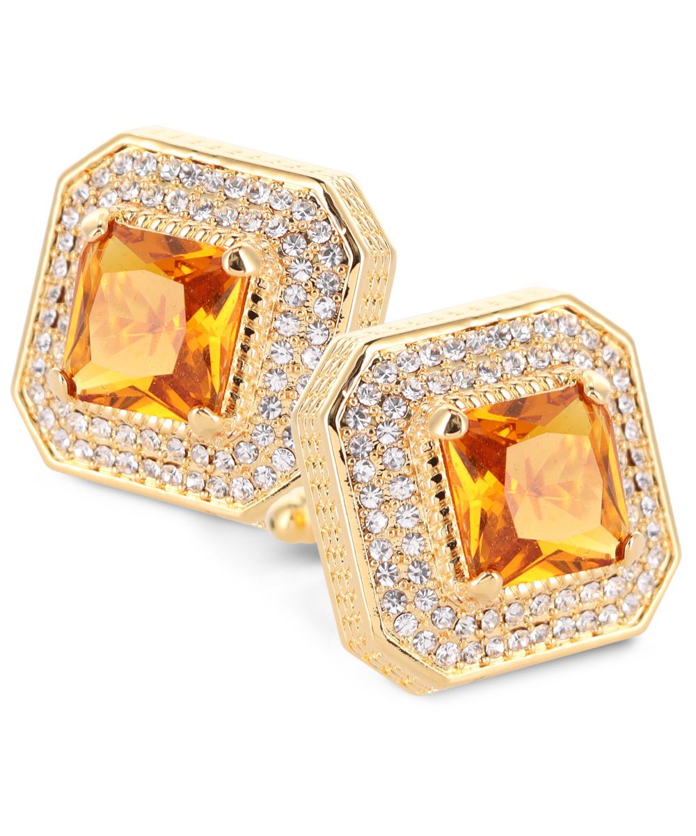 Vittorio Vico Men's Large Square Colorstone Crystal Diamond Set Cufflinks: CL71XX Series - Suits You Sir - Yellow and Gold - 