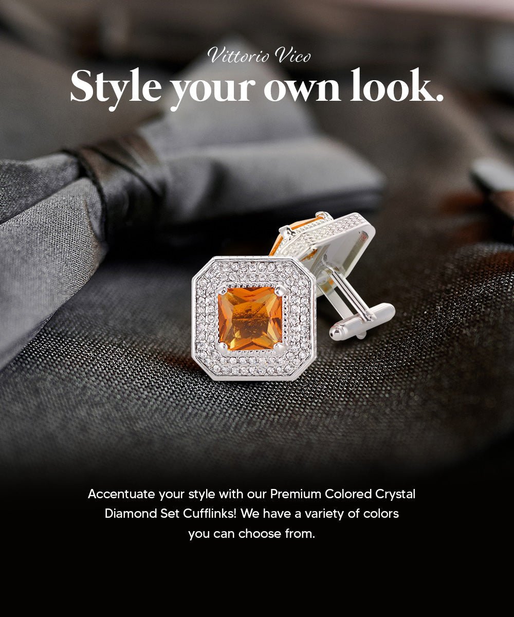 Vittorio Vico Men's Large Square Colorstone Crystal Diamond Set Cufflinks: CL71XX Series - Suits You Sir - Yellow and Silver - 