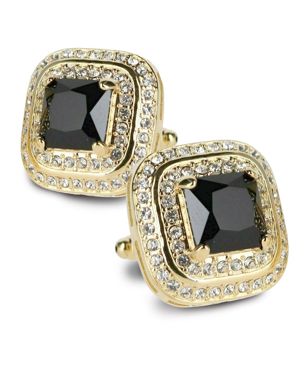 Vittorio Vico Men's Large Square Colorstone Crystal Double Diamond Set Cufflinks: CL75XX Series - Suits You Sir - Black and Gold - 