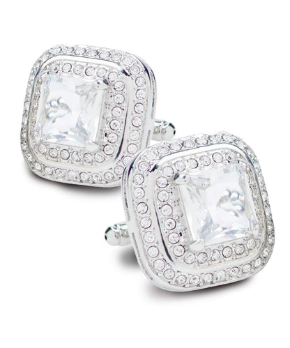 Vittorio Vico Men's Large Square Colorstone Crystal Double Diamond Set Cufflinks: CL75XX Series - Suits You Sir - Clear and Silver - 
