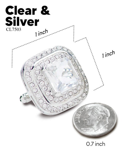 Vittorio Vico Men's Large Square Colorstone Crystal Double Diamond Set Cufflinks: CL75XX Series - Suits You Sir - Clear and Silver - 