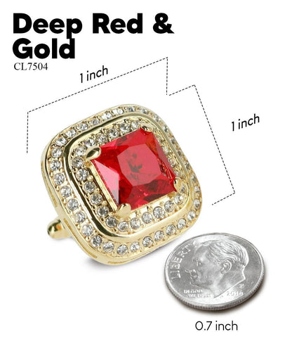 Vittorio Vico Men's Large Square Colorstone Crystal Double Diamond Set Cufflinks: CL75XX Series - Suits You Sir - Deep Red and Gold - 