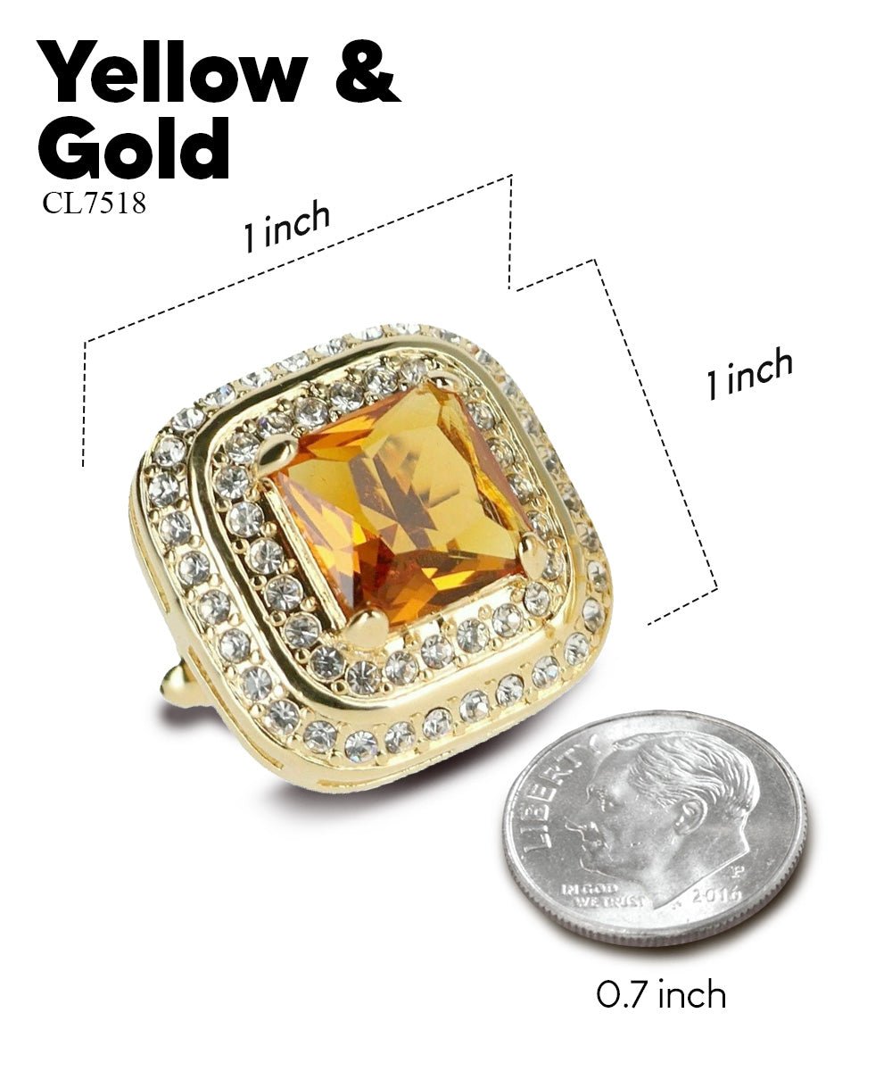 Vittorio Vico Men's Large Square Colorstone Crystal Double Diamond Set Cufflinks: CL75XX Series - Suits You Sir - Yellow and Gold - 