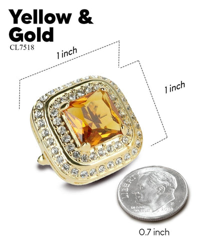 Vittorio Vico Men's Large Square Colorstone Crystal Double Diamond Set Cufflinks: CL75XX Series - Suits You Sir - Yellow and Gold - 