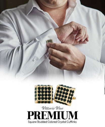 Vittorio Vico Men's Large Square Studded Colored Crystal Cufflinks: CL76XX Series - Suits You Sir - Green and Gold - 