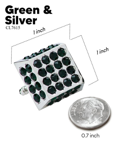 Vittorio Vico Men's Large Square Studded Colored Crystal Cufflinks: CL76XX Series - Suits You Sir - Green and Silver - 
