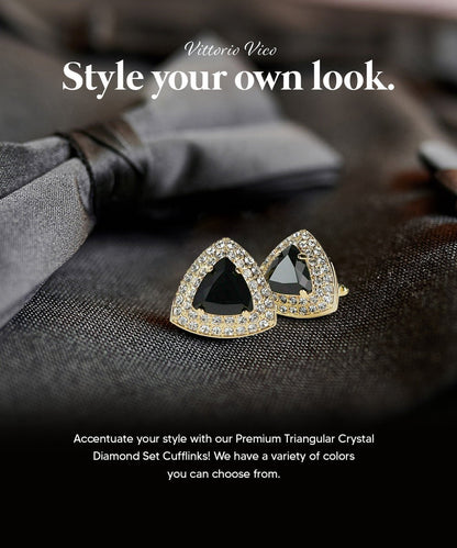 Vittorio Vico Men's Large Triangular Crystal Diamond Set Cufflinks: CL72XX Series - Suits You Sir - Black and Gold - 
