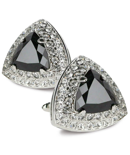 Vittorio Vico Men's Large Triangular Crystal Diamond Set Cufflinks: CL72XX Series - Suits You Sir - Black and Silver - 