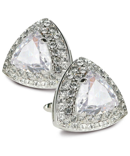 Vittorio Vico Men's Large Triangular Crystal Diamond Set Cufflinks: CL72XX Series - Suits You Sir - Clear and Silver - 