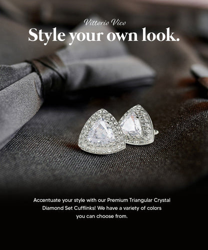 Vittorio Vico Men's Large Triangular Crystal Diamond Set Cufflinks: CL72XX Series - Suits You Sir - Clear and Silver - 