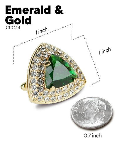 Vittorio Vico Men's Large Triangular Crystal Diamond Set Cufflinks: CL72XX Series - Suits You Sir - Emerald Green and Gold - 
