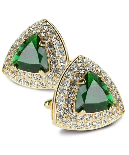 Vittorio Vico Men's Large Triangular Crystal Diamond Set Cufflinks: CL72XX Series - Suits You Sir - Emerald Green and Gold - 