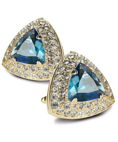 Vittorio Vico Men's Large Triangular Crystal Diamond Set Cufflinks: CL72XX Series - Suits You Sir - Navy Blue and Gold - 