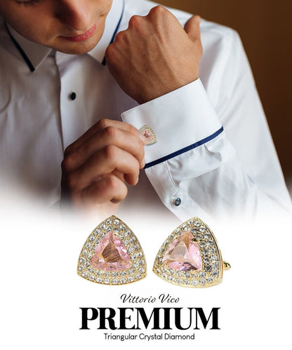 Vittorio Vico Men's Large Triangular Crystal Diamond Set Cufflinks: CL72XX Series - Suits You Sir - Pink and Gold - 