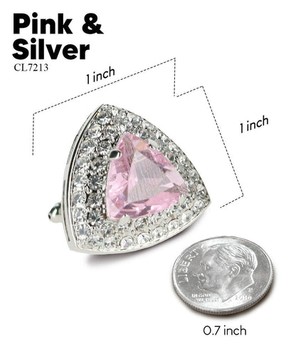 Vittorio Vico Men's Large Triangular Crystal Diamond Set Cufflinks: CL72XX Series - Suits You Sir - Pink and Silver - 