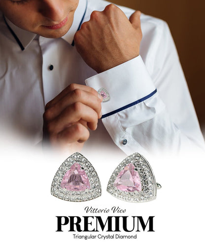 Vittorio Vico Men's Large Triangular Crystal Diamond Set Cufflinks: CL72XX Series - Suits You Sir - Pink and Silver - 
