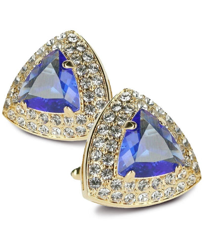 Vittorio Vico Men's Large Triangular Crystal Diamond Set Cufflinks: CL72XX Series - Suits You Sir - Royal Blue and Gold - 