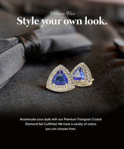 Vittorio Vico Men's Large Triangular Crystal Diamond Set Cufflinks: CL72XX Series - Suits You Sir - Royal Blue and Gold - 