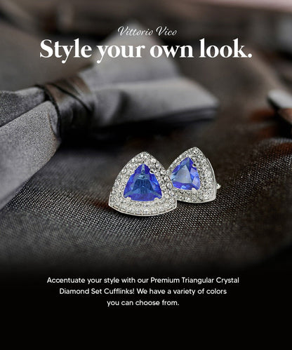 Vittorio Vico Men's Large Triangular Crystal Diamond Set Cufflinks: CL72XX Series - Suits You Sir - Royal Blue and Silver - 