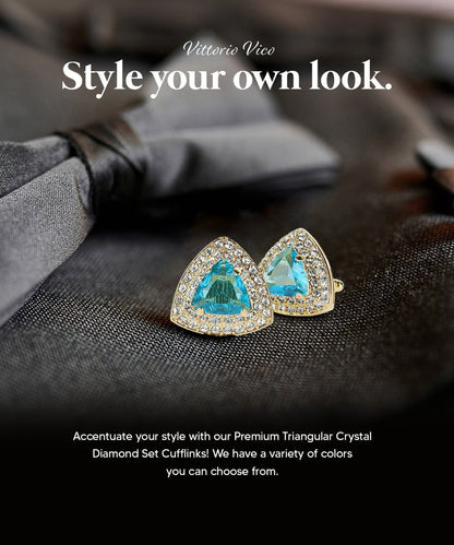 Vittorio Vico Men's Large Triangular Crystal Diamond Set Cufflinks: CL72XX Series - Suits You Sir - Turquoise and Gold - 