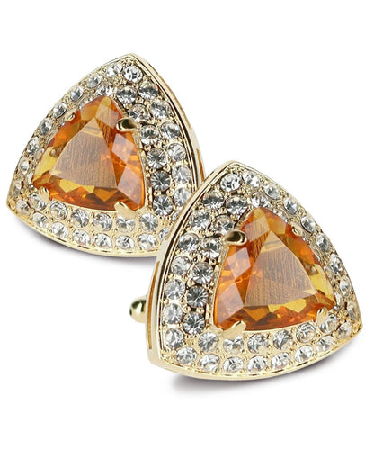 Vittorio Vico Men's Large Triangular Crystal Diamond Set Cufflinks: CL72XX Series - Suits You Sir - Yellow and Gold - 