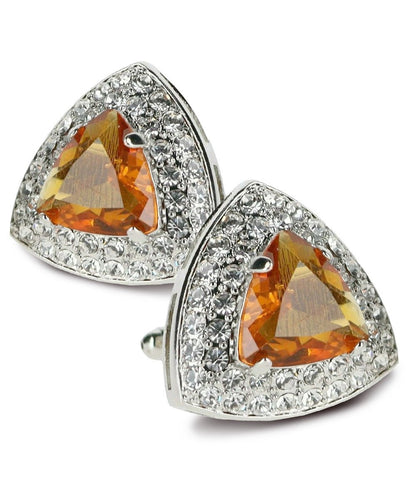 Vittorio Vico Men's Large Triangular Crystal Diamond Set Cufflinks: CL72XX Series - Suits You Sir - Yellow and Silver - 