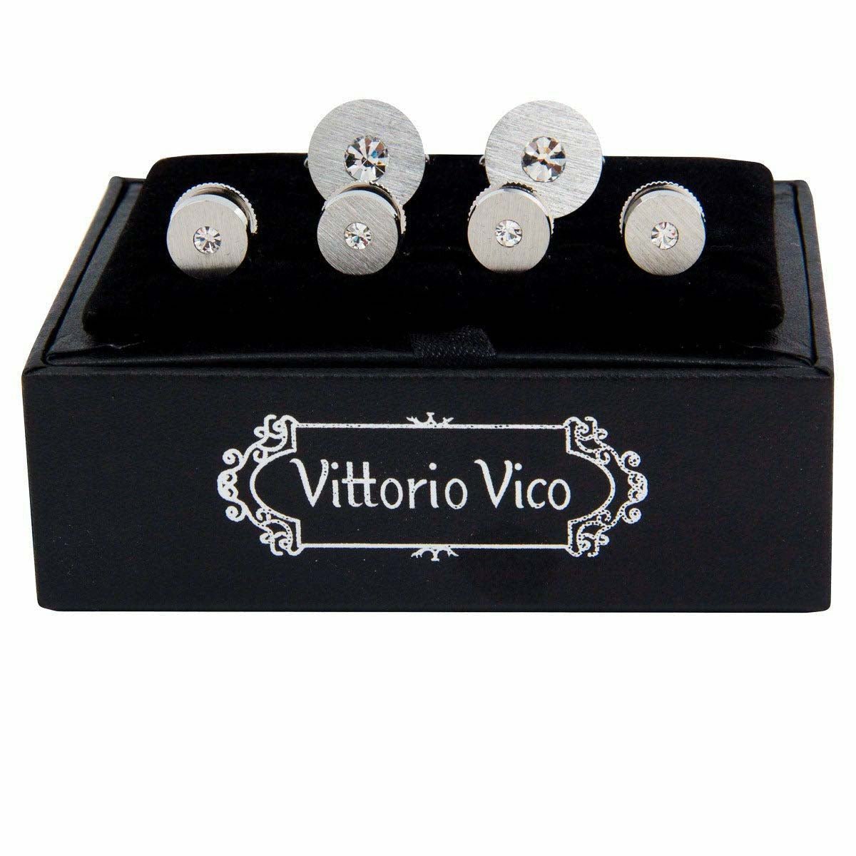 Vittorio Vico Men's Silver Cufflinks & Stud Sets in Gift Box - Suits You Sir - Silver (FS - 143) - 