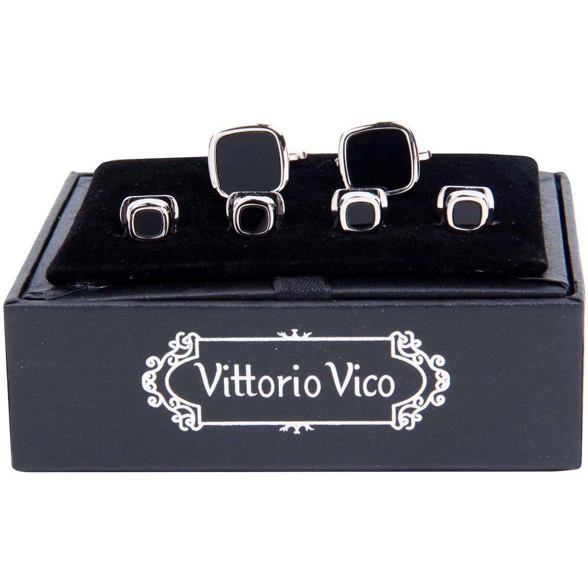 Vittorio Vico Men's Silver Cufflinks & Stud Sets in Gift Box - Suits You Sir - Silver (FS - 145) - 