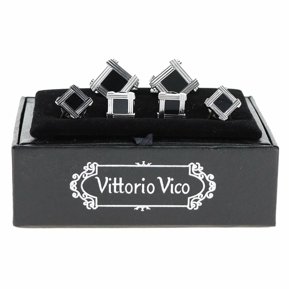 Vittorio Vico Men's Silver Cufflinks & Stud Sets in Gift Box - Suits You Sir - Silver (FS - 156) - 