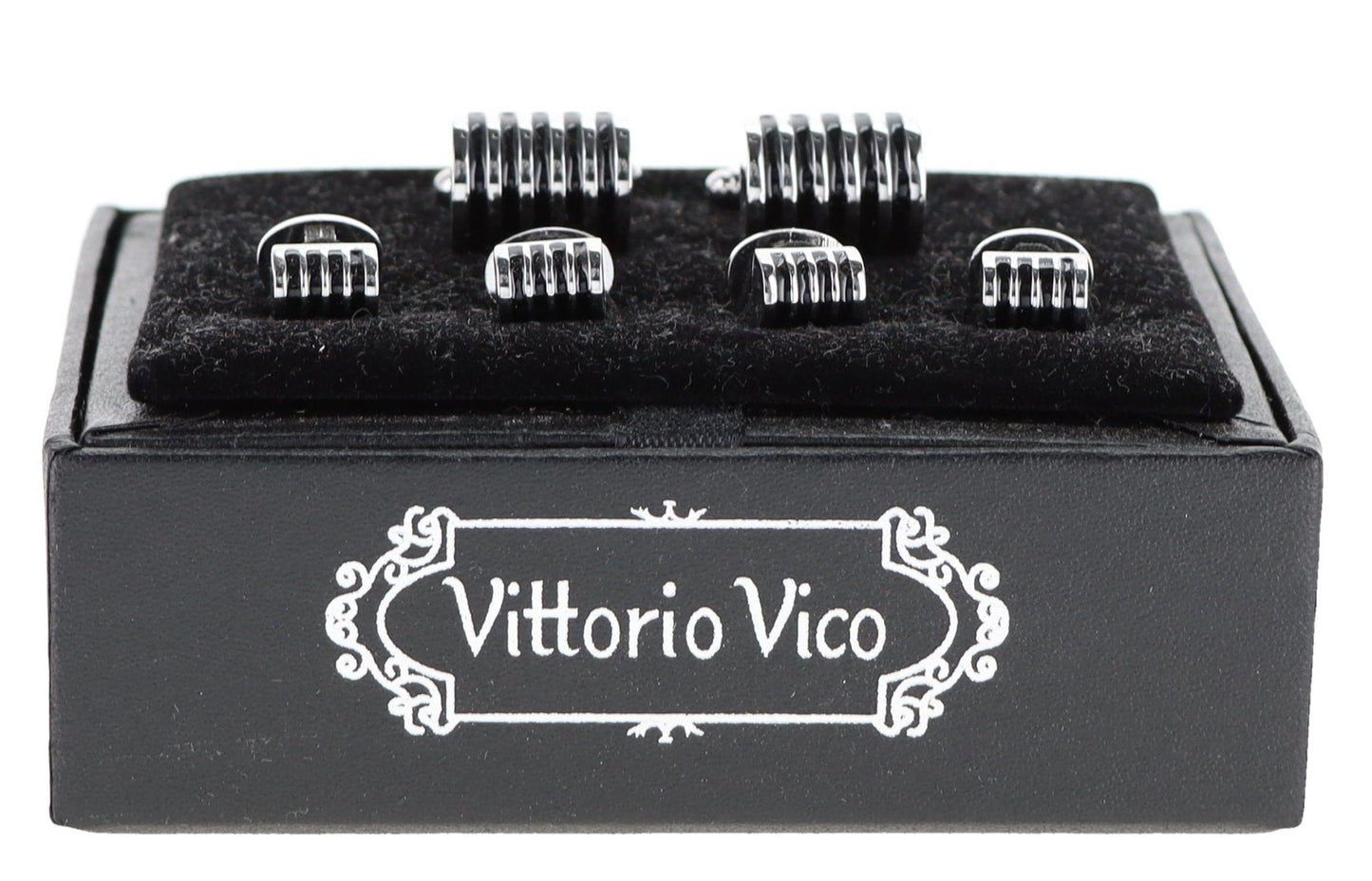 Vittorio Vico Men's Silver Cufflinks & Stud Sets in Gift Box - Suits You Sir - Silver (FS - 20) - 