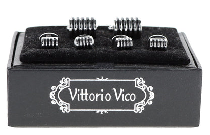 Vittorio Vico Men's Silver Cufflinks & Stud Sets in Gift Box - Suits You Sir - Silver (FS - 20) - 