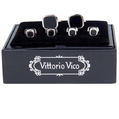 Vittorio Vico Men's Silver Cufflinks & Stud Sets in Gift Box - Suits You Sir - Silver (FS - 20) - 