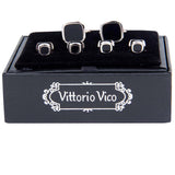Vittorio Vico Men's Silver Cufflinks & Stud Sets in Gift Box - Suits You Sir - Silver (FS - 20) - 
