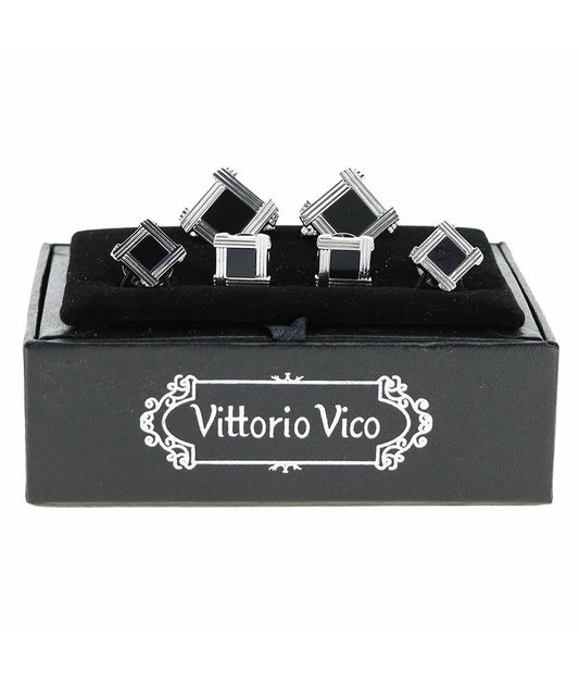 Vittorio Vico Men's Silver Cufflinks & Stud Sets in Gift Box - Suits You Sir - Silver (FS - 20) - 