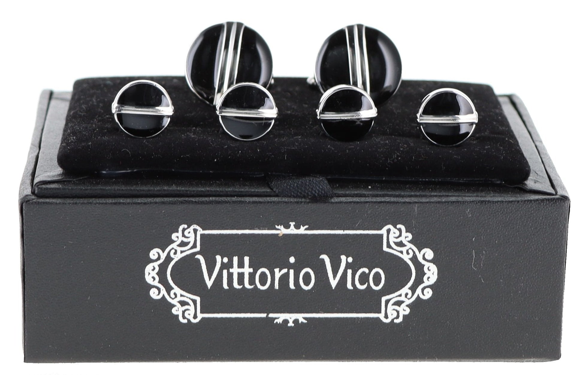 Vittorio Vico Men's Silver Cufflinks & Stud Sets in Gift Box - Suits You Sir - Silver (FS - 20) - 