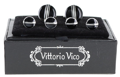 Vittorio Vico Men's Silver Cufflinks & Stud Sets in Gift Box - Suits You Sir - Silver (FS - 20) - 