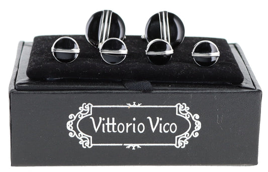 Vittorio Vico Men's Silver Cufflinks & Stud Sets in Gift Box - Suits You Sir - Silver (FS - 20) - 