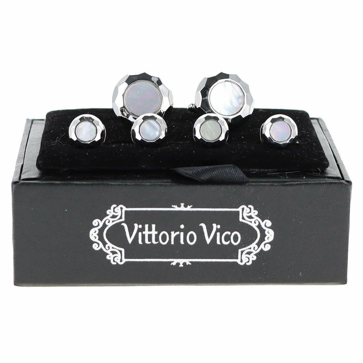 Vittorio Vico Men's Silver Cufflinks & Stud Sets in Gift Box - Suits You Sir - Silver (FS - 200) - 