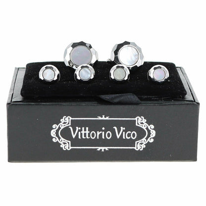 Vittorio Vico Men's Silver Cufflinks & Stud Sets in Gift Box - Suits You Sir - Silver (FS - 200) - 