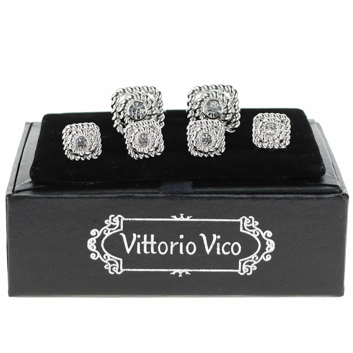 Vittorio Vico Men's Silver Cufflinks & Stud Sets in Gift Box - Suits You Sir - Silver (FS - 213) - 