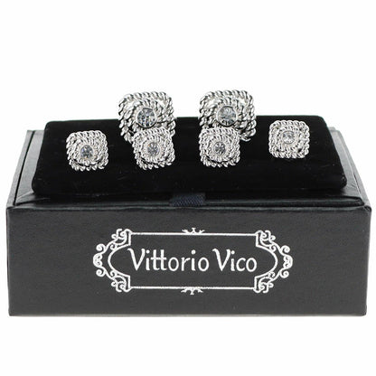 Vittorio Vico Men's Silver Cufflinks & Stud Sets in Gift Box - Suits You Sir - Silver (FS - 213) - 