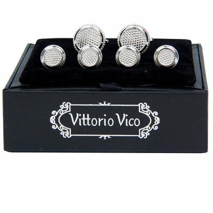 Vittorio Vico Men's Silver Cufflinks & Stud Sets in Gift Box - Suits You Sir - Silver (FS - 65) - 