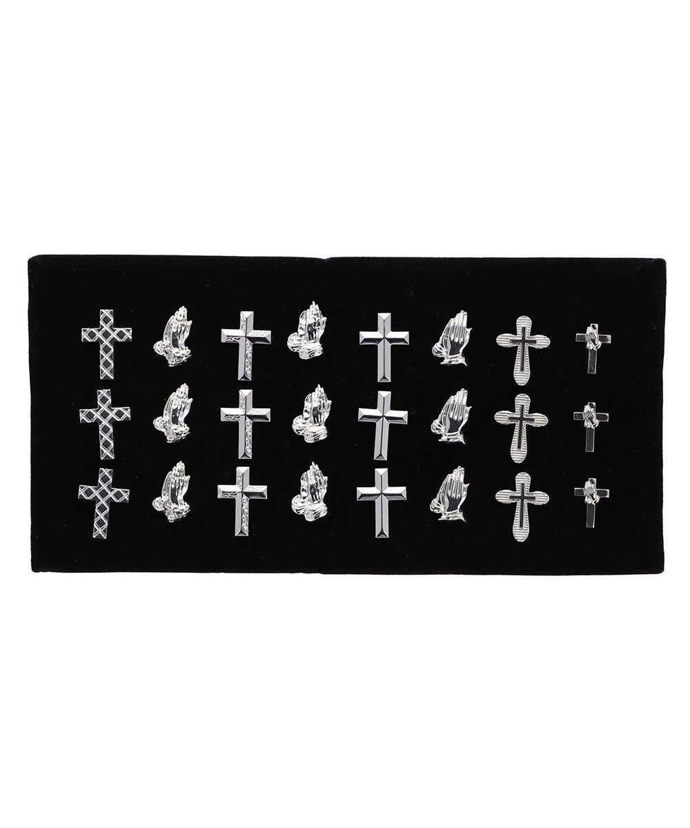 Vittorio Vico Men's Tie Tacks on Presentation Board: 24 Pack - Suits You Sir - Silver Religious - 