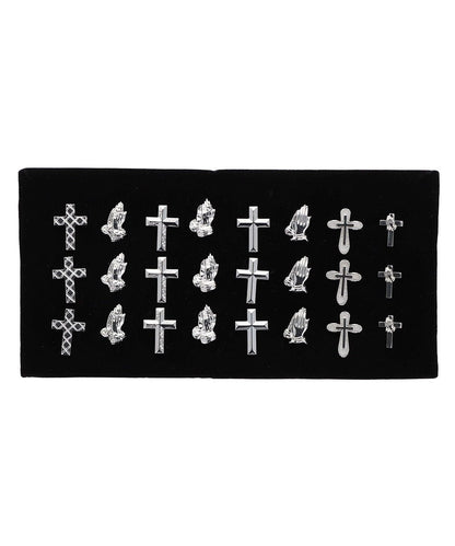Vittorio Vico Men's Tie Tacks on Presentation Board: 24 Pack - Suits You Sir - Silver Religious - 