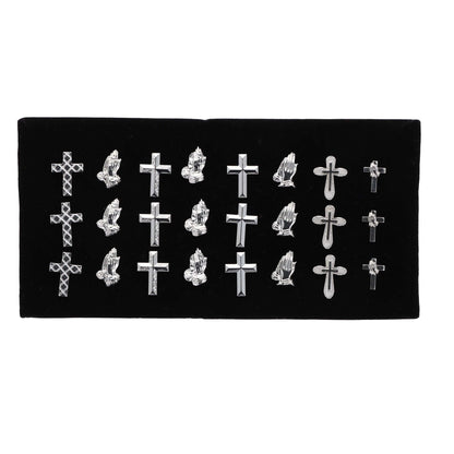 Vittorio Vico Men's Tie Tacks on Presentation Board: 24 Pack - Suits You Sir - Silver Religious - 